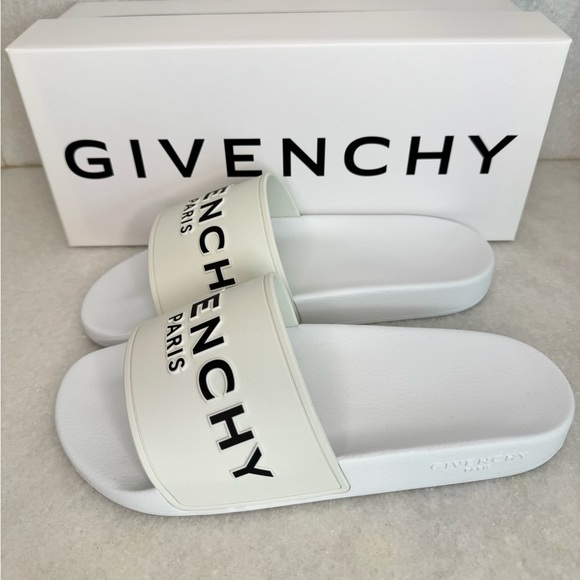 Givenchy Paris Logo Men’s Men White Flat Rubber Pool Slides Sandals 43 US 10 - Picture 8 of 14